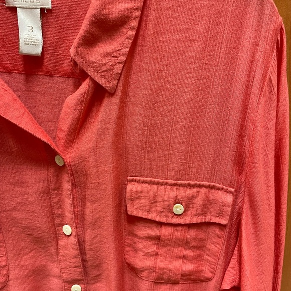 Chicos two-pocket button-down shirt sherbet orange Size 3 - Picture 3 of 7